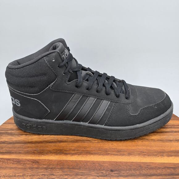 Adidas Hoops 2.0 Mid Shoes Men's 12 Black Lace Up Athletic Basketball Sneakers - Picture 2 of 8